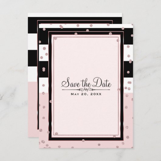 Blush Roze Zwart Wit Roos Goud Save the Date Aankondigingskaart (Voorkant / Achterkant)
