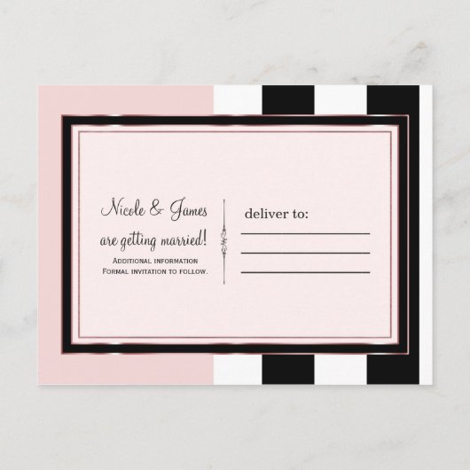 Blush Roze Zwart Wit Roos Goud Save the Date Aankondigingskaart (Achterkant)