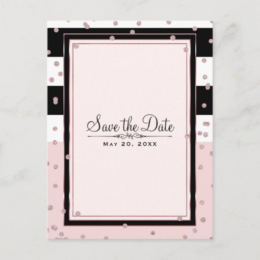Blush Roze Zwart Wit Roos Goud Save the Date Aankondigingskaart (Voorkant)