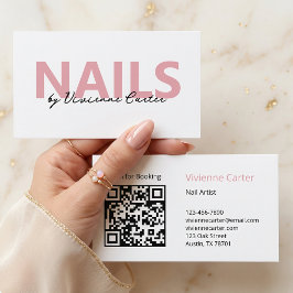 Blush Roze Zwart Wit Script Nagelstylist Visitekaartje