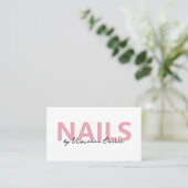 Blush Roze Zwart Wit Script Nagelstylist Visitekaartje (Staand voorkant)