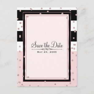 Blush Roze Zwart Witte Roos Goud Save the Date Aankondigingskaart