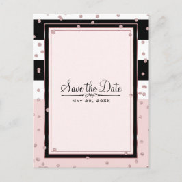 Blush Roze Zwart Witte Roos Goud Save the Date Aankondigingskaart