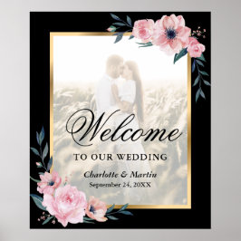 Blush Roze Zwarte Bloemen Foto Huwelijk Welkom Tek Poster
