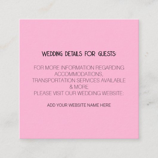Blush roze zwarte bruiloft - details voor bezoeker informatiekaartje (Voorkant)