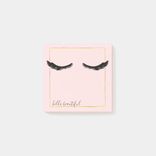 Blush roze zwarte Eyelashes Glam Gold Square Post-it® Notes (Voorkant)