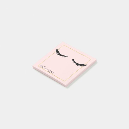 Blush roze zwarte Eyelashes Glam Gold Square Post-it® Notes (Schuin)