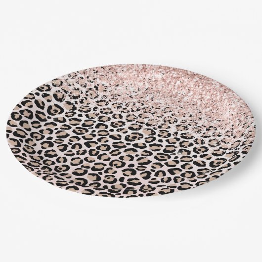 Blush roze zwarte glitter-leopardprinter    papieren bordje (Gekanteld)