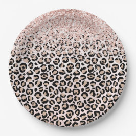 Blush roze zwarte glitter-leopardprinter    papieren bordje