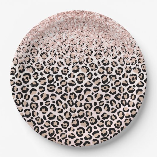 Blush roze zwarte glitter-leopardprinter    papieren bordje (Voorkant)