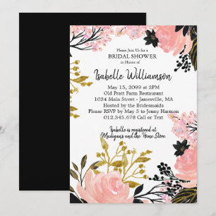 Blush roze, zwarte, Gold Bridal Shower-uitvindinge Kaart