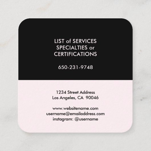 Blush roze zwarte legant minimale moderne grafisch vierkante visitekaartje (Achterkant)