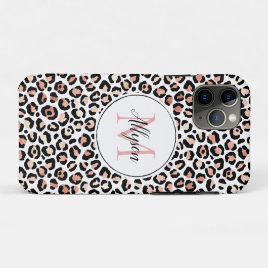 Blush roze zwarte leopard printMonogram Case-Mate iPhone Case (Achterkant (horizontaal))
