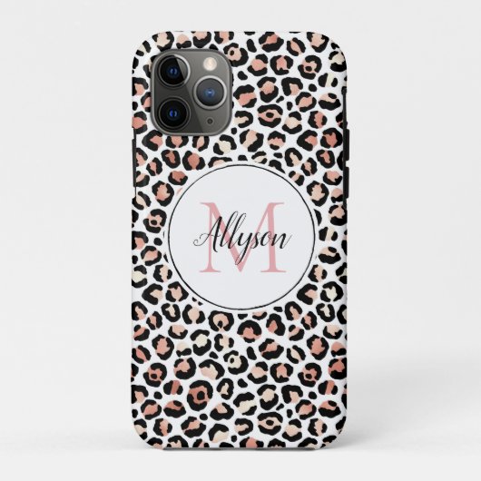 Blush roze zwarte leopard printMonogram Case-Mate iPhone Case (Achterkant)