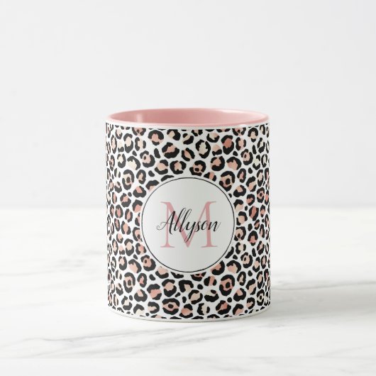Blush roze zwarte leopard printMonogram           Mok (Midden)