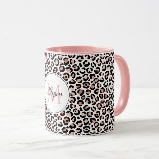 Blush roze zwarte leopard printMonogram Mok (Voorkant rechts)