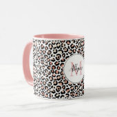Blush roze zwarte leopard printMonogram           Mok (Voorkant links)