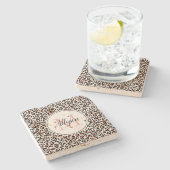 Blush roze zwarte leopard printMonogram Stenen Onderzetter (Zijkant)