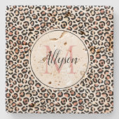 Blush roze zwarte leopard printMonogram Stenen Onderzetter (Voorkant)