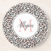 Blush roze zwarte leopard printMonogram Zandsteen Onderzetter (Voorkant)