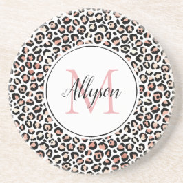 Blush roze zwarte leopard printMonogram Zandsteen Onderzetter