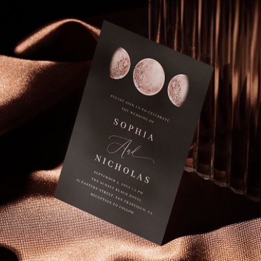 Blush roze zwarte maan. Hemelse mystieke bruiloft Kaart