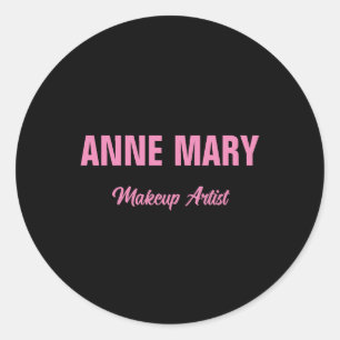 Blush Roze zwarte naam Makeup Artist Business Ronde Sticker
