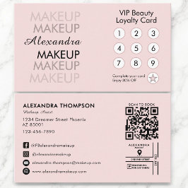Blush Roze Zwarte QR Make-up Kunstenaar Trouwkaart Visitekaartje