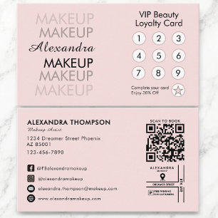 Blush Roze Zwarte QR Make-up Kunstenaar Trouwkaart Visitekaartje