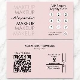 Blush Roze Zwarte QR Make-up Kunstenaar Trouwkaart Visitekaartje