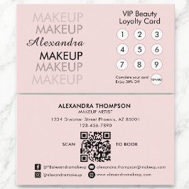 Blush Roze Zwarte QR Make-up Kunstenaar Trouwkaart Visitekaartje