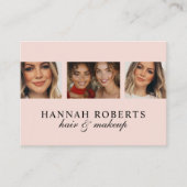 Blush Roze Zwarte Script 3 Foto Haar Make-up Visitekaartje (Voorkant)