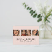 Blush Roze Zwarte Script 3 Foto Haar Make-up Visitekaartje (Staand voorkant)