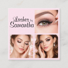 Blush Roze Zwarte Script 3 Foto Logo Make-up Vierkante Visitekaartje