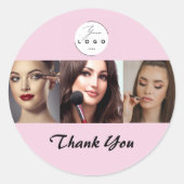 Blush Roze Zwarte Script 3 Foto Make-up Bedankt Ronde Sticker (Voorkant)
