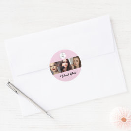 Blush Roze Zwarte Script 3 Foto Make-up Bedankt Ronde Sticker