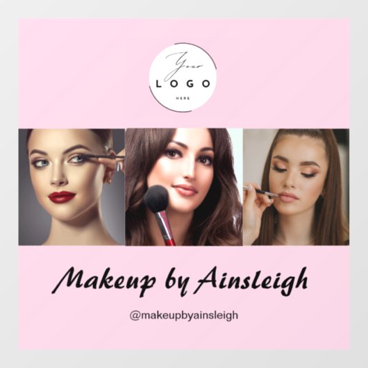 Blush Roze Zwarte Script 3 Foto Make-up Raamsticker (Vel)