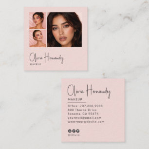 Blush Roze Zwarte Script 3 Foto Make-up Vierkante Visitekaartje