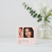 Blush Roze Zwarte Script 3 Foto Make-up Vierkante Visitekaartje (Staand voorkant)