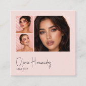 Blush Roze Zwarte Script 3 Foto Make-up Vierkante Visitekaartje (Voorkant)