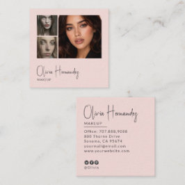 Blush Roze Zwarte Script 3 Foto Make-up  Vierkante Visitekaartje