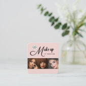 Blush Roze Zwarte Script 3 Foto Make-up Vierkante Visitekaartje (Staand voorkant)
