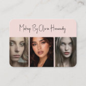 Blush Roze Zwarte Script 3 Foto Make-up Visitekaartje (Voorkant)