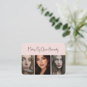 Blush Roze Zwarte Script 3 Foto Make-up Visitekaartje (Staand voorkant)