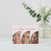 Blush Roze Zwarte Script 3 Foto Make-up Visitekaartje (Staand voorkant)