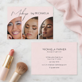 Blush Roze Zwarte Script 3 Foto Make-up Visitekaartje