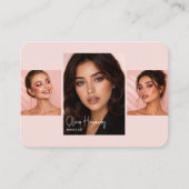 Blush Roze Zwarte Script 3 Foto Make-up Visitekaartje (Voorkant)