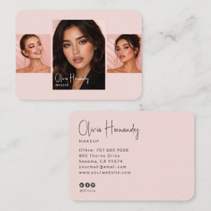 Blush Roze Zwarte Script 3 Foto Make-up  Visitekaartje