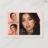 Blush Roze Zwarte Script 3 Foto Make-up  Visitekaartje (Voorkant)