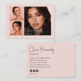 Blush Roze Zwarte Script 3 Foto Make-up  Visitekaartje